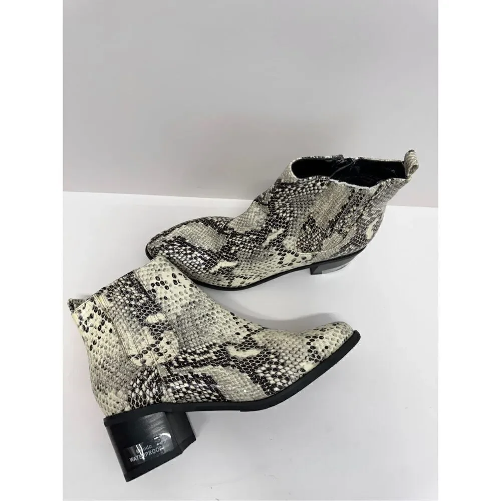 Blondo Ankle Booties Size 7 Snakeskin Embossed Leather Waterproof Block Heel NEW